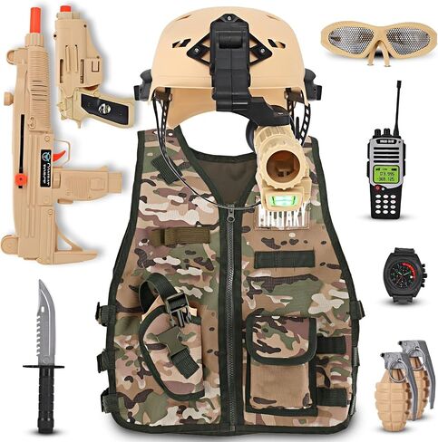 Liberty Imports Kids Army Soldier Military Combat Marines Desert Camo Halloween Costume, Deluxe Dress Up Cosplay Role Play Set with Helmet, Monocular, Toy Guns, Accessories (11 Pcs) in Saudi Arabia