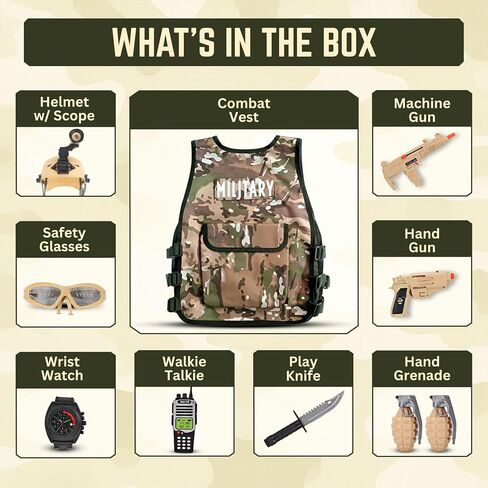 Liberty Imports Kids Army Soldier Military Combat Marines Desert Camo Halloween Costume, Deluxe Dress Up Cosplay Role Play Set with Helmet, Monocular, Toy Guns, Accessories (11 Pcs) in Saudi Arabia
