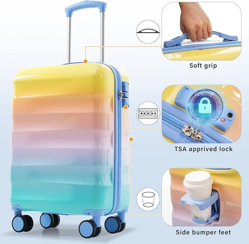 Merax 3 Piece Expandable ABS Hardshell Luggage Sets Spinner Wheel Suitcase TSA Lock Suit Case, Light Blue, 20/24/28 Inch in Kuwait
