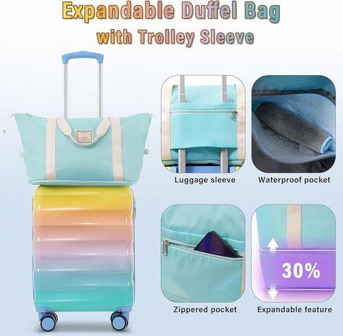 Merax 3 Piece Expandable ABS Hardshell Luggage Sets Spinner Wheel Suitcase TSA Lock Suit Case, Light Blue, 20/24/28 Inch in Kuwait