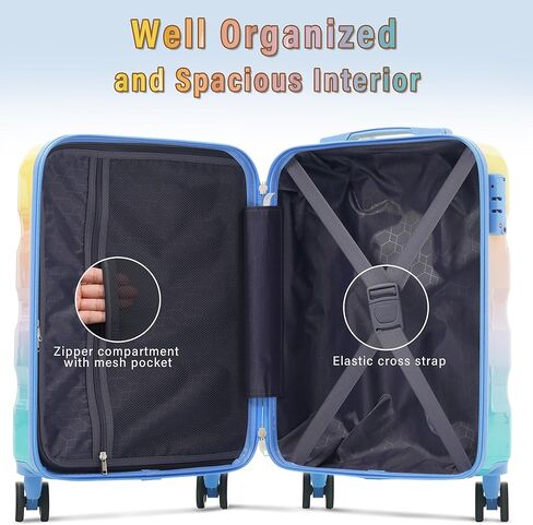 Merax 3 Piece Expandable ABS Hardshell Luggage Sets Spinner Wheel Suitcase TSA Lock Suit Case, Light Blue, 20/24/28 Inch in Kuwait