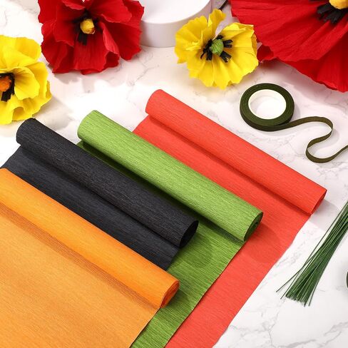 Gersoniel 57 Pcs Crepe Paper Flower DIY Kits 6 Rolls 35g Crepe Paper Sheets 50 Pcs Floral Iron Wire 10 Inch x 8 Feet 1 Roll 50 Meter for Birthday Party Wedding(Pink Series, Green) in Saudi Arabia