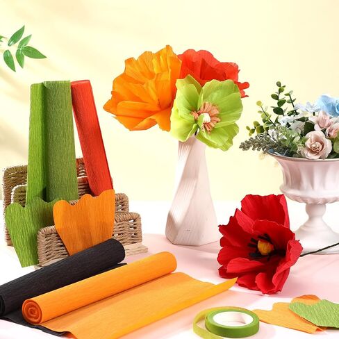 Gersoniel 57 Pcs Crepe Paper Flower DIY Kits 6 Rolls 35g Crepe Paper Sheets 50 Pcs Floral Iron Wire 10 Inch x 8 Feet 1 Roll 50 Meter for Birthday Party Wedding(Pink Series, Green) in Saudi Arabia