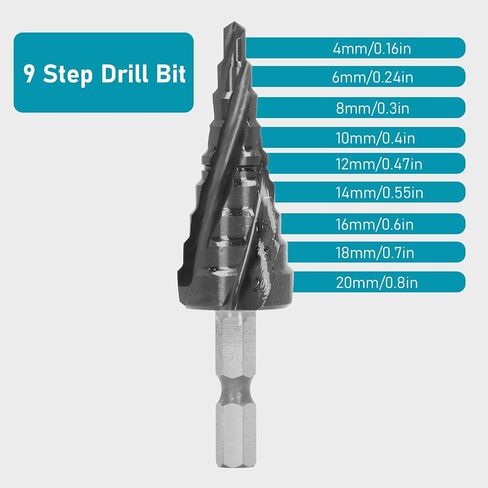 Cobalt Step Drill Bit, 89HRC Hardness, 4 to 20mm, Spiral Flutes Design, M35 Cobalt, and Long Lasting, Wide Application for Metal Sheets, Copper, Aluminum, and More in Saudi Arabia