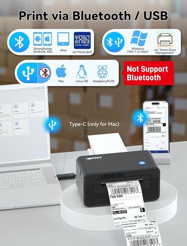 iDPRT Shipping Label Printer 4x6 Bluetooth Thermal Label Printer for Small Business and Shipping Package, Support Android, iPhone, Windows, macOS, Widely Used for Amazon, Shopify, Ebay (Renewed) in Saudi Arabia