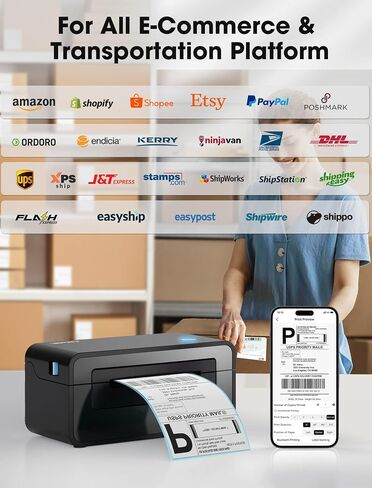 iDPRT Shipping Label Printer 4x6 Bluetooth Thermal Label Printer for Small Business and Shipping Package, Support Android, iPhone, Windows, macOS, Widely Used for Amazon, Shopify, Ebay (Renewed) in Saudi Arabia