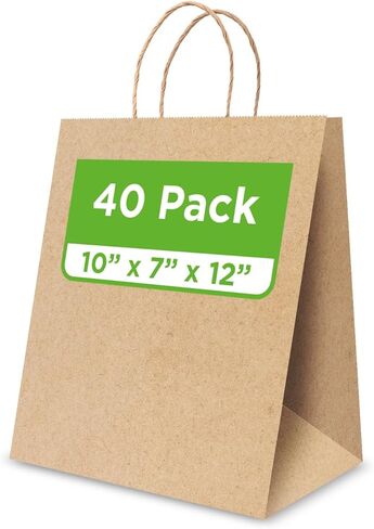 TEEK EJ2 250 قطعة من أكياس الورق البنية ذات المقابض مقاس 10 × 6.75 × 11.75 بوصة - حقائب هدايا بنية، وحقيبة ورق كرافت بمقابض ملتوية، وحقائب تسوق للشركات الصغيرة، ومتاجر البيع بالتجزئة، والبضائع in Kuwait