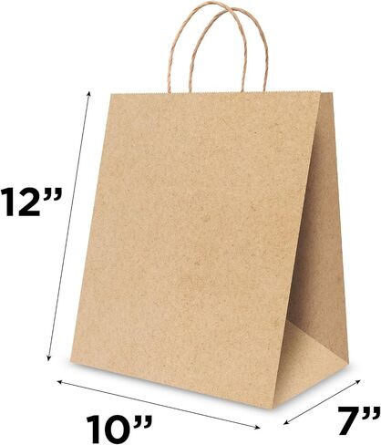 TEEK EJ2 250 قطعة من أكياس الورق البنية ذات المقابض مقاس 10 × 6.75 × 11.75 بوصة - حقائب هدايا بنية، وحقيبة ورق كرافت بمقابض ملتوية، وحقائب تسوق للشركات الصغيرة، ومتاجر البيع بالتجزئة، والبضائع in Kuwait