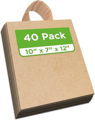 TEEK EJ2 250 قطعة من أكياس الورق البنية ذات المقابض مقاس 10 × 6.75 × 11.75 بوصة - حقائب هدايا بنية، وحقيبة ورق كرافت بمقابض ملتوية، وحقائب تسوق للشركات الصغيرة، ومتاجر البيع بالتجزئة، والبضائع in Kuwait