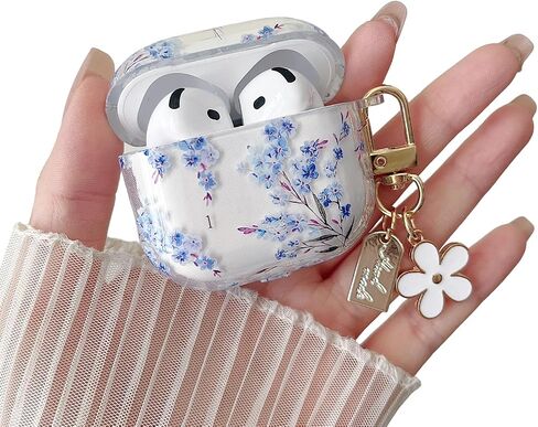 MINSCOSE Compatible with AirPods Pro/Pro2 Clear Case,Cute Flower Pattern Design with Floral Keychain, Soft TPU Protective Shockproof Cover for AirPods Pro/Pro2 Generation for Women Girls-Blue Flower in Saudi Arabia