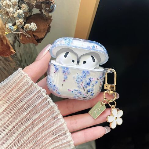 MINSCOSE Compatible with AirPods Pro/Pro2 Clear Case,Cute Flower Pattern Design with Floral Keychain, Soft TPU Protective Shockproof Cover for AirPods Pro/Pro2 Generation for Women Girls-Blue Flower in Saudi Arabia