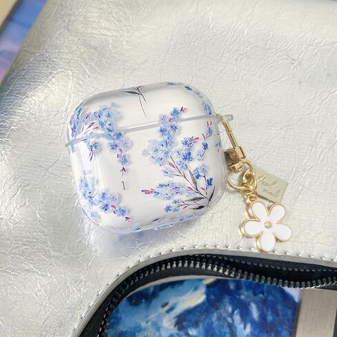 MINSCOSE Compatible with AirPods Pro/Pro2 Clear Case,Cute Flower Pattern Design with Floral Keychain, Soft TPU Protective Shockproof Cover for AirPods Pro/Pro2 Generation for Women Girls-Blue Flower in Saudi Arabia