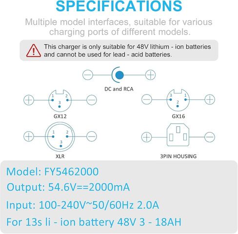 محول الطاقة 54.6V 2A مع 7 في 1 مقابس رؤوس الإخراج ، 13S 48V-54.6V LI-ION PRATTERS in Saudi Arabia