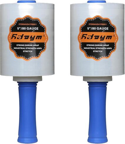 80 Gauge Stretch Wrap Film - 5 "× 1200 '(12 لفائف) - غلاف بلاستيكي شاق للتحرك والتعبئة والشحن والاستقرار البليت بنسبة 600 ٪ in Kuwait