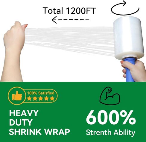 80 Gauge Stretch Wrap Film - 5 "× 1200 '(12 لفائف) - غلاف بلاستيكي شاق للتحرك والتعبئة والشحن والاستقرار البليت بنسبة 600 ٪ in Kuwait