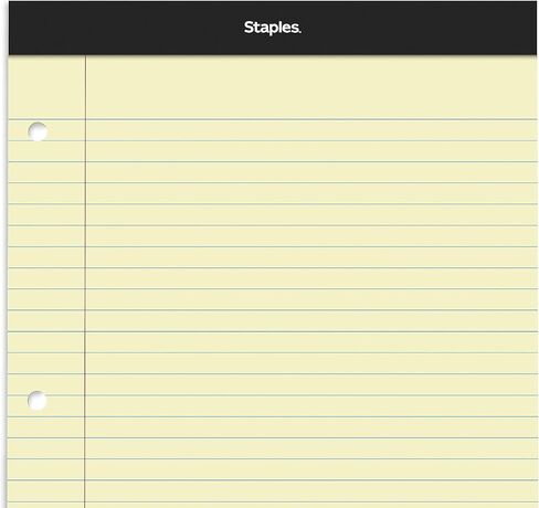 STAPLES Notepads, 8.5" x 11.75", Wide Ruled, Canary, 100 Sheets/Pad, 6 Pads/Pack (ST57349) in Saudi Arabia