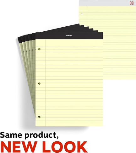 STAPLES Notepads, 8.5" x 11.75", Wide Ruled, Canary, 100 Sheets/Pad, 6 Pads/Pack (ST57349) in Saudi Arabia