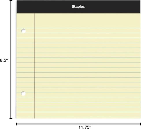 STAPLES Notepads, 8.5" x 11.75", Wide Ruled, Canary, 100 Sheets/Pad, 6 Pads/Pack (ST57349) in Saudi Arabia