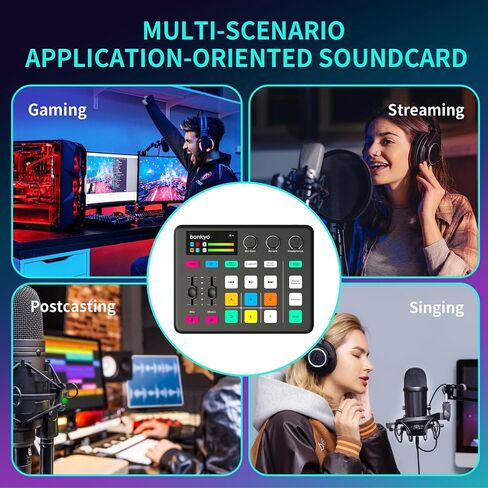 خلاط صوت الألعاب وواجهة USB مع ميكروفون XLR ، Bluetooth 5.0 ، RGB ، 48V Phantom Power ، تغيير الصوت ، بطاقة الصوت G1 لـ PS5 ، Tiktok Live Streaming ، Podcasting (Black) in Kuwait