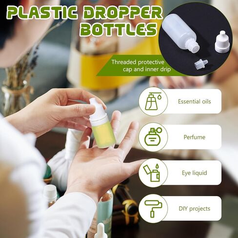 50 Pcs Plastic Dropper Bottles Squeezable Eye Liquid Dropper with Caps and Plug for Oil Eye Liquid Storage (10 ml) in Saudi Arabia