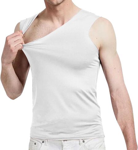 Stretchy Tank Top Men Solid Color Sleeveless V Neck Slim Fit Seamless Undershirts Summer Workout Athletic Shirts Tops in Saudi Arabia