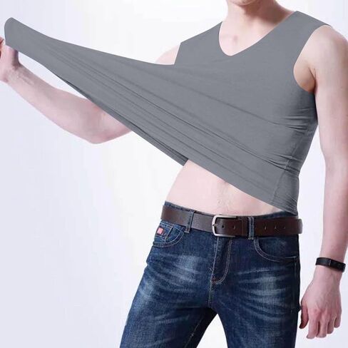 Stretchy Tank Top Men Solid Color Sleeveless V Neck Slim Fit Seamless Undershirts Summer Workout Athletic Shirts Tops in Saudi Arabia