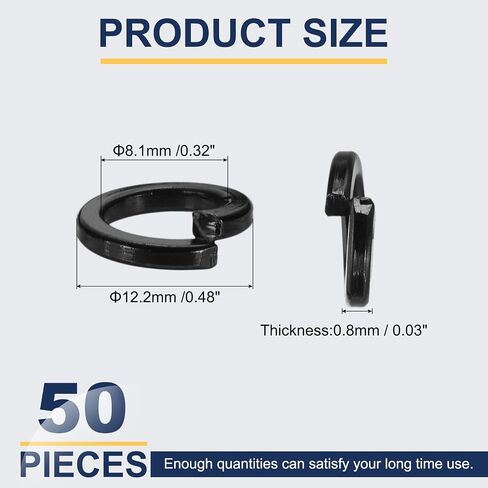 Meccanixity M8 Spring Lock Washer ، 304 غسالات قفل تقسيم الفولاذ المقاوم للصدأ للمسامير البراغي سيارات البناء حزمة سوداء من 50 in Kuwait