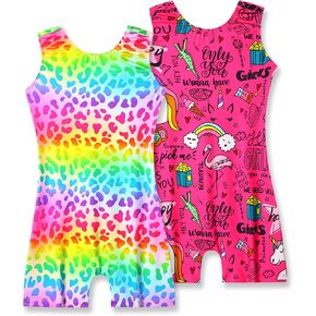 Nymphperi Girls Leotards Gymnastics 2 Pack Rainbow Star Hot Pink Unicorn Biketard for 9-10 Years Old Kids in Kuwait