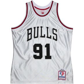 Mitchell & Ness Mens Chicago Bulls 75th Platinum Scoop Neck Disteress Replica Jersey Callball - Silver - Size M in Kuwait