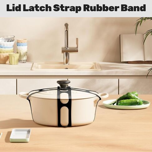LID LATCH متوافق مع الأواني الفخارية ، حزام تأمين عالمي من السيليكون الشامل لأطباق خزفي ، الأواني ، المقالي ، الأسود in Kuwait