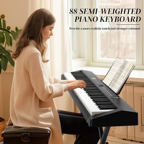 Ktaxon 88 Key Piano Keyboard Piano شبه مرفأية ، بيانو لوحة مفاتيح محمولة مع حامل بيانو مستقر ، حقيبة حمل محمولة ، مقابس سماعات رأس ، بلوتوث ، ميدي ، 200 إيقاعات و 200 نون (أسود) in Kuwait