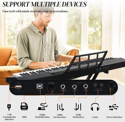 Ktaxon 88 Key Piano Keyboard Piano شبه مرفأية ، بيانو لوحة مفاتيح محمولة مع حامل بيانو مستقر ، حقيبة حمل محمولة ، مقابس سماعات رأس ، بلوتوث ، ميدي ، 200 إيقاعات و 200 نون (أسود) in Kuwait