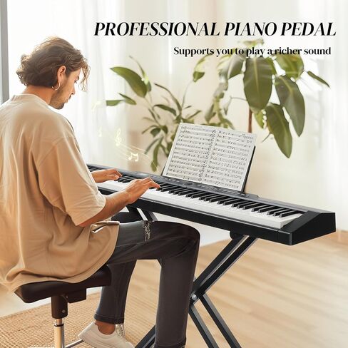 Ktaxon 88 Key Piano Keyboard Piano شبه مرفأية ، بيانو لوحة مفاتيح محمولة مع حامل بيانو مستقر ، حقيبة حمل محمولة ، مقابس سماعات رأس ، بلوتوث ، ميدي ، 200 إيقاعات و 200 نون (أسود) in Kuwait