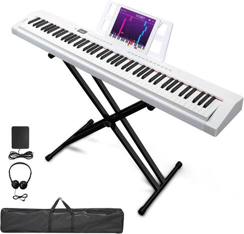 Ktaxon 88 Key Piano Keyboard Piano شبه مرفأية ، بيانو لوحة مفاتيح محمولة مع حامل بيانو مستقر ، حقيبة حمل محمولة ، مقابس سماعات رأس ، بلوتوث ، ميدي ، 200 إيقاعات و 200 نون (أسود) in Kuwait