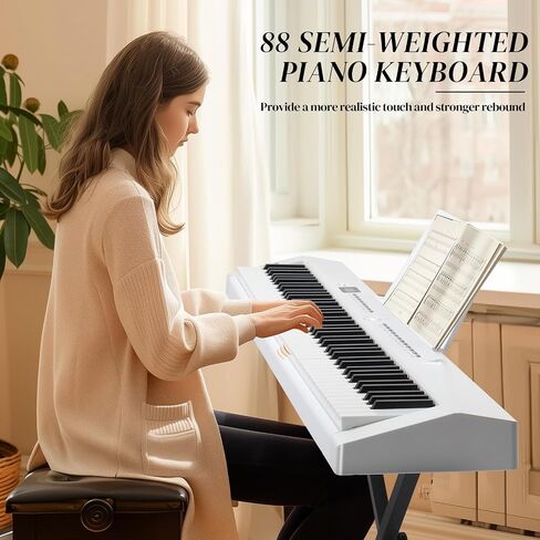 Ktaxon 88 Key Piano Keyboard Piano شبه مرفأية ، بيانو لوحة مفاتيح محمولة مع حامل بيانو مستقر ، حقيبة حمل محمولة ، مقابس سماعات رأس ، بلوتوث ، ميدي ، 200 إيقاعات و 200 نون (أسود) in Kuwait