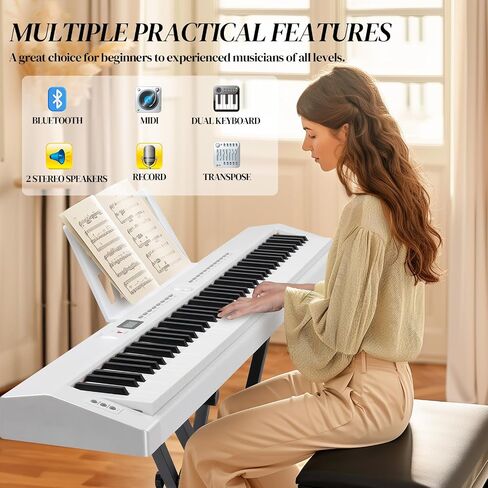 Ktaxon 88 Key Piano Keyboard Piano شبه مرفأية ، بيانو لوحة مفاتيح محمولة مع حامل بيانو مستقر ، حقيبة حمل محمولة ، مقابس سماعات رأس ، بلوتوث ، ميدي ، 200 إيقاعات و 200 نون (أسود) in Kuwait