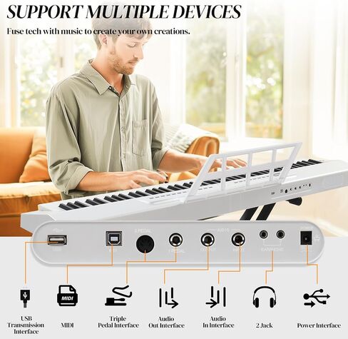 Ktaxon 88 Key Piano Keyboard Piano شبه مرفأية ، بيانو لوحة مفاتيح محمولة مع حامل بيانو مستقر ، حقيبة حمل محمولة ، مقابس سماعات رأس ، بلوتوث ، ميدي ، 200 إيقاعات و 200 نون (أسود) in Kuwait