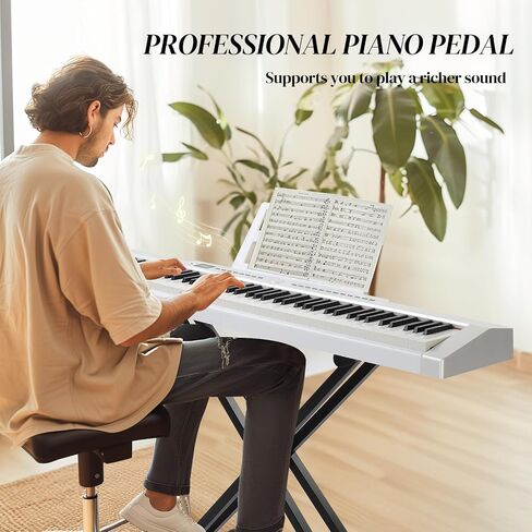 Ktaxon 88 Key Piano Keyboard Piano شبه مرفأية ، بيانو لوحة مفاتيح محمولة مع حامل بيانو مستقر ، حقيبة حمل محمولة ، مقابس سماعات رأس ، بلوتوث ، ميدي ، 200 إيقاعات و 200 نون (أسود) in Kuwait