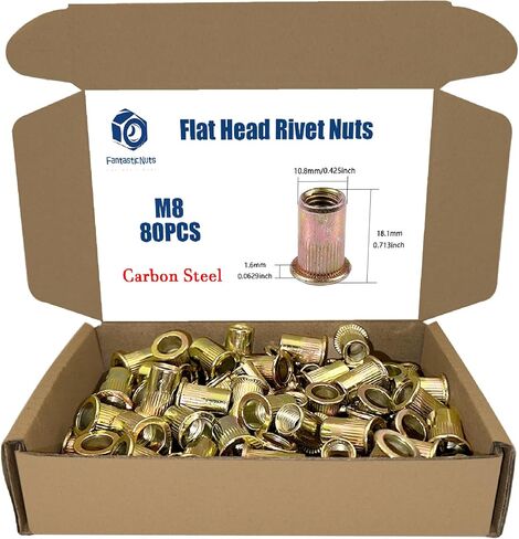 80pcs M8 × 1.25 صواميل برشام ، مصنوعة من الصلب الكربوني مع النهاية المطلية بالزنك ، ويتميز برأس مسطح وعقدة صامتة ملولبة ملولبة in Kuwait
