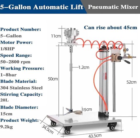 الخلاط التلقائي للطلاء الهوائي ، 5 جالون 1/8hp محرض هواء قابل للتعديل ، آلة خلط احترافية للدهانات والطلاء ، كفاءة وسهلة الاستخدام in Saudi Arabia