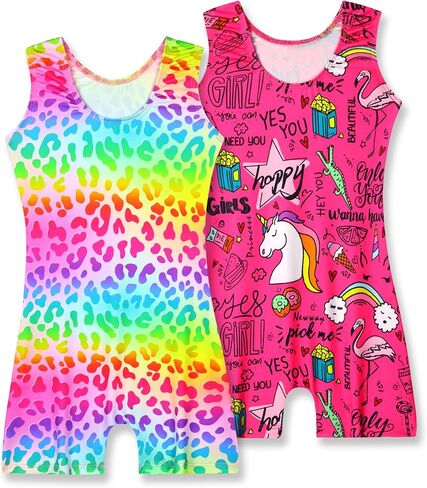 Nymphperi Girls Leotards Gymnastics 2 Pack Rainbow Star Hot Pink Unicorn Biketard for 9-10 Years Old Kids in Kuwait