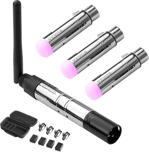 Vevor Wireless DMX ، 4 أجهزة كمبيوتر مضمونة بطارية قابلة لإعادة الشحن 3 مستقبلات و 1 جهاز إرسال DMX512 Wireless DFI 2.4G ISM Band 656 FT RANTERING FOR LED Party DJ BAR مع حقيبة التخزين in Saudi Arabia