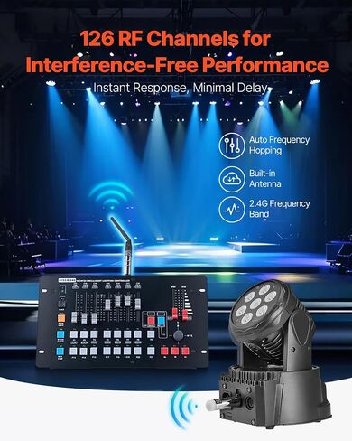 Vevor Wireless DMX ، 4 أجهزة كمبيوتر مضمونة بطارية قابلة لإعادة الشحن 3 مستقبلات و 1 جهاز إرسال DMX512 Wireless DFI 2.4G ISM Band 656 FT RANTERING FOR LED Party DJ BAR مع حقيبة التخزين in Saudi Arabia