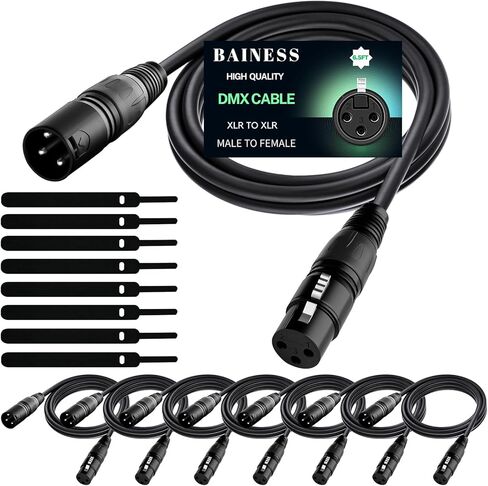 10 قدم مرنة DMX Cable 3 PIN إشارة XLR ذكر إلى أنثى سلك DMX كابلات لإضاءة المسرح ، أضواء دي جي ، تركيبات رأس متحركة و PAR ، الأسود ، 2 عبوة in Saudi Arabia