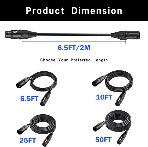10 قدم مرنة DMX Cable 3 PIN إشارة XLR ذكر إلى أنثى سلك DMX كابلات لإضاءة المسرح ، أضواء دي جي ، تركيبات رأس متحركة و PAR ، الأسود ، 2 عبوة in Saudi Arabia