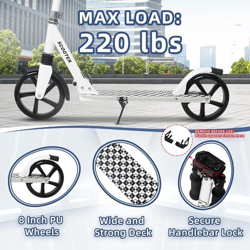 Nattork Kick Scooter for Kids أكثر من 6 سنوات من المراهقين البالغين - سعة وزن 220 رطل ، وامتصاص الصدمات الأمامي ومقود قابل للتعديل - ركوب سلس مع عجلات متينة 8 بوصات ، مثالية للرياضة الخارجية in Kuwait