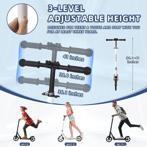Nattork Kick Scooter for Kids أكثر من 6 سنوات من المراهقين البالغين - سعة وزن 220 رطل ، وامتصاص الصدمات الأمامي ومقود قابل للتعديل - ركوب سلس مع عجلات متينة 8 بوصات ، مثالية للرياضة الخارجية in Kuwait