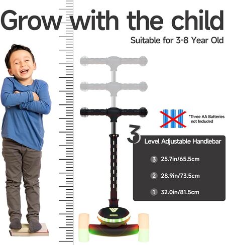 Winhope Kids Kick Scooter, 3 Wheel Scooter for Boy and Girl, LED Lighted Wheels and Widen Deck, Outdoor Ride-On Toys for Kids Aged 3-8 in Kuwait