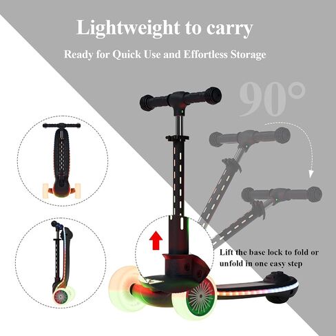Winhope Kids Kick Scooter, 3 Wheel Scooter for Boy and Girl, LED Lighted Wheels and Widen Deck, Outdoor Ride-On Toys for Kids Aged 3-8 in Kuwait