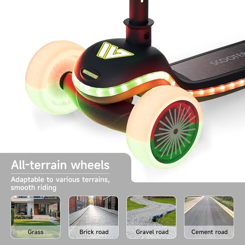 Winhope Kids Kick Scooter, 3 Wheel Scooter for Boy and Girl, LED Lighted Wheels and Widen Deck, Outdoor Ride-On Toys for Kids Aged 3-8 in Kuwait